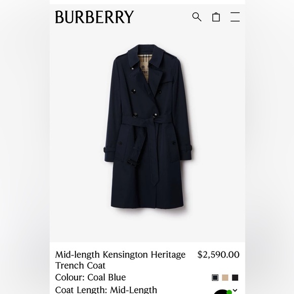 Burberry Coal Blue Trench Coat - Picture 1 of 7